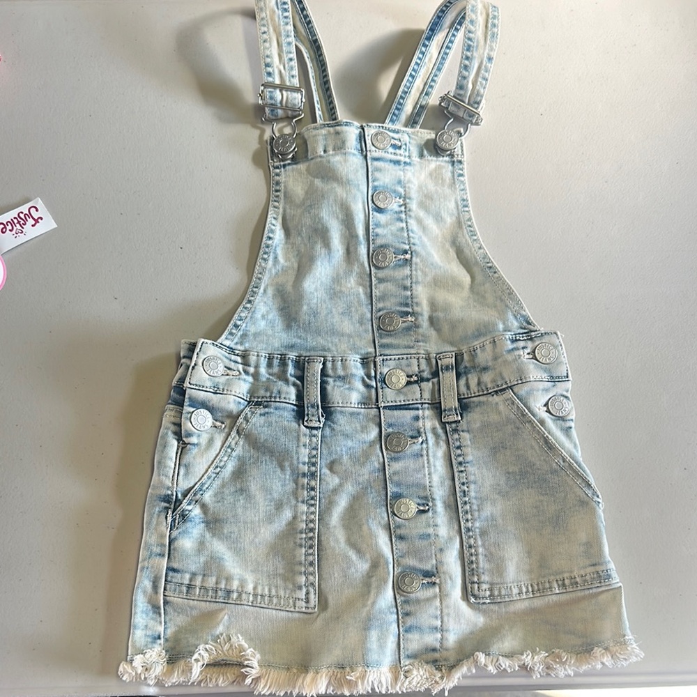 Justice Blue Overalls with Frayed Hem and Relaxed Fit